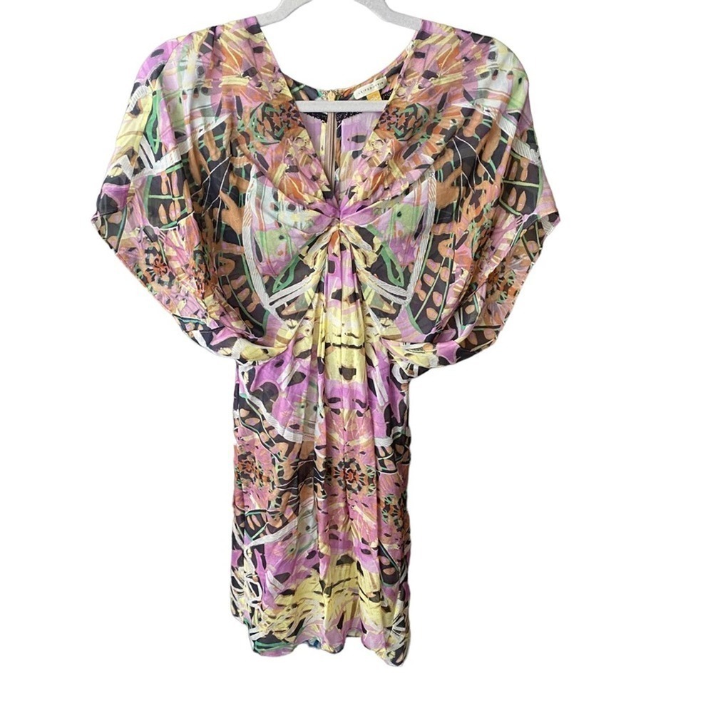 Anthro leifsdottir silk sheer dress size 0 multicolor kaleidoscope psychedelic